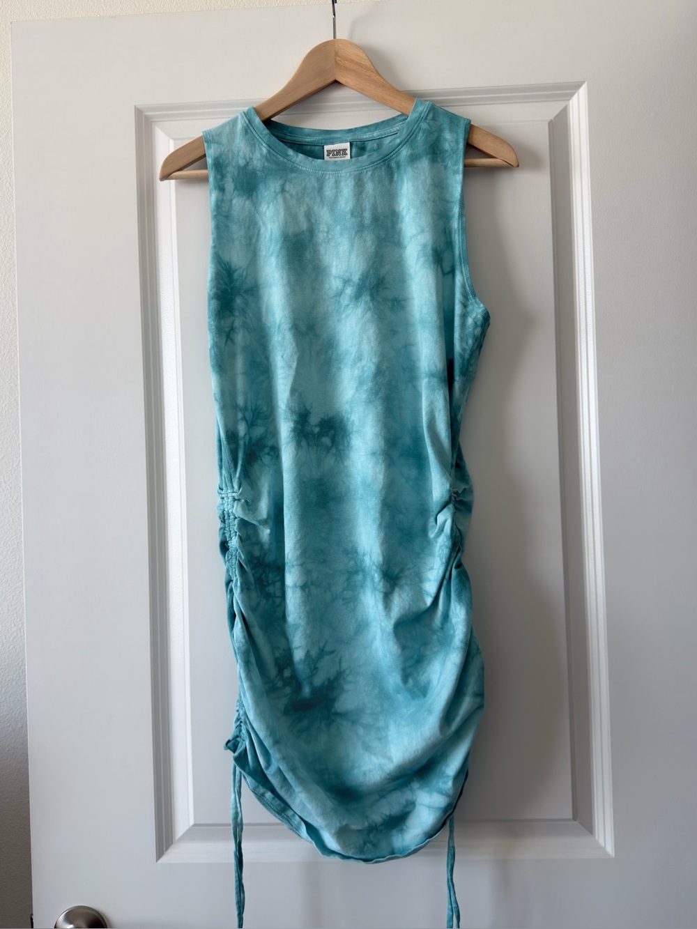 PINK Victoria's Secret Teal Tie-Dye Ruched Tank Dress